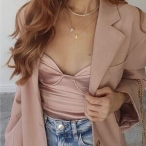 NWT- Zara Satin Effect Bustier Bodysuit-Size Medium in Blush